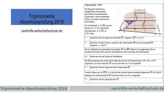 Trigonometrie  Abschlussprüfung Wirtschaftsschule 2018  Aufgabe 12 [upl. by Aydidey]