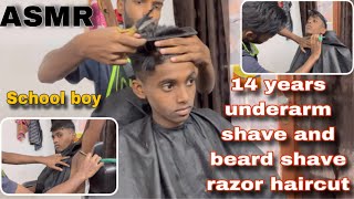 ASMR SCHOOL BOY 14 YEARS UNDERARM SHAVE AND BEARD SHAVE RAZOR SCHOOL HAIRCUT TUTORIAL VIDEO 1080 HD [upl. by Hernando732]