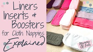 CLOTH NAPPY LINERS INSERTS AND BOOSTERS EXPLAINED  REUSABLE NAPPIES TUTORIAL [upl. by Carrelli558]