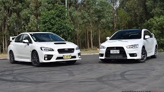 2016 Subaru WRX STI vs Mitsubishi Lancer Evolution X 0100kmh engine sound [upl. by Charry913]