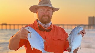 CATCHING POMPANO BEACH FISHING PANAMA CITY BEACH FL ST ANDREWS STATE PARK [upl. by Pinto857]