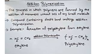 Addition polymerizationpolymer introduction to polymer chemistry class 12 [upl. by Jillayne789]