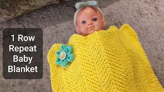 How to Knit a Baby Blanket  1 Row repeat baby blanket  Easy Baby Blanket with written Instruction [upl. by Enileme]