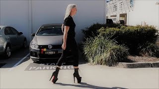 Unbox Walking Upstairs in Pleaser Xtreme1020TT Black Red Chrome High Heel Ankle Boots [upl. by Ak]