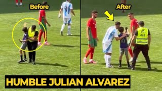 Julian Alvarez classy reaction giving young pitch invader selfie after get booed from Morocco fans [upl. by Leahsim]