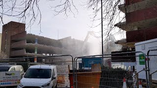 Osborn Road MultiStorey Car Park in Fareham Hampshire UK being demolished Saturday 27 January 2024 [upl. by Satterlee987]