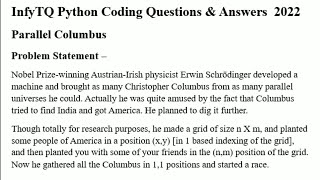 InfyTQ Python Coding Question Parallel Columbus amp Answer 2022 infytq infosys python coding [upl. by Buhler]