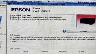 Epson l 3110 3115 3150 all error 000031 peper jam light blink [upl. by Yacano]