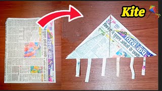 How to make traingle kite from newspaper  patang kaise banate hain  kite making step by step [upl. by Hayse]