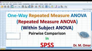 One Way Repeated Measure ANOVA Within Subject ANOVA Pairwise Comparison in SPSS [upl. by Yart]