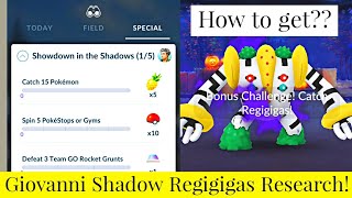 How to get Showdown in the Shadows Giovanni Shadow Regigigas Special Research Pokemon Go [upl. by Einnim37]