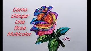 como dibujar una rosa multicolor con lápices de colores prismacolor premier dibujo [upl. by Selrhc90]