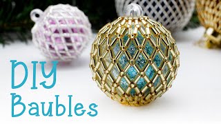 Create Your Own Christmas Beaded Netted Baubles with Bugle amp Seed Beads [upl. by Enasus]