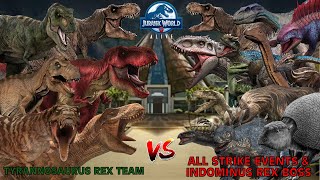 Tyrannosaurus Rex Team vs All Strike Events amp Indominus Rex Boss  Jurassic World Alive [upl. by Kristal]