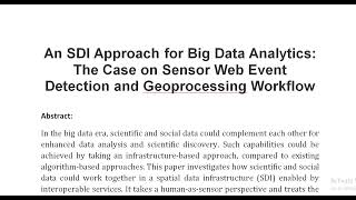 An SDI Approach for Big Data Analytics The Case on Sensor Web Event Detection and Geoprocessing Work [upl. by Vikki]