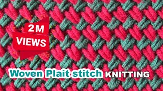 HowToKnit Two color Woven Plait stitch [upl. by Aryad234]