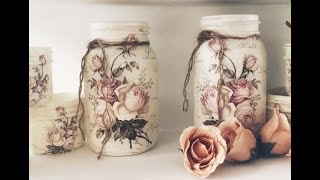 How to decoupage mason jars rusticcottageco [upl. by Nyret693]