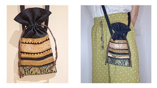 Easy sewing DIY from old jeans  Mobile sling bag  drawstring crossbody bag [upl. by Namie]