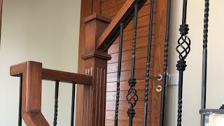 Railing designstaircase wood ampsteel finish railing designwood workingSteel railing decor [upl. by Nerej]