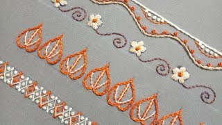 Hand embroidery of easy border motifs for necklineshirt borders and for tablecloth borders [upl. by Imik874]