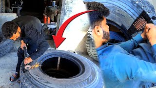 Amazing skill of Repairing a Hard Impact Sidewall Truck Tire  how restoration of old damage tires [upl. by Ruffi807]