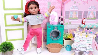 Mama Dolls Nighttime Care Baby Laundry and Love  Dollhouse Adventures [upl. by Accire]