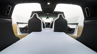 Sleeping in a 2023 Tesla Model X Plaid 6seater [upl. by Akimot]