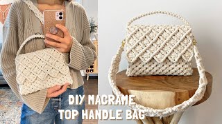 DIY  Macrame top handle bag tutorial  Bolsa de macrame  마크라메 가방 [upl. by Thinia]