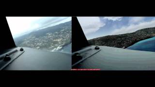 real vs fs2004 approach on Madeira 737 fixed camera in nose window twin views [upl. by Nylemaj876]