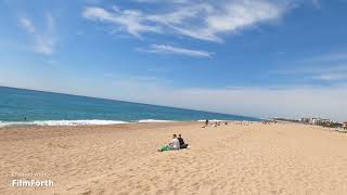 Malgrat De Mar beach walking tour 4k Costa Brava [upl. by Anisamot795]