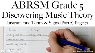 ABRSM Discovering Music Theory Grade 5 Terms Signs amp Instruments Part 2 Page 71 with Sharon Bill [upl. by Sikleb260]