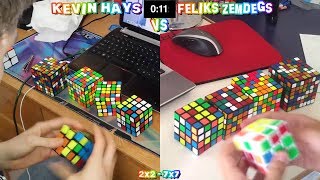 2x2  7x7 Rubiks Cube World Record Race Kevin Hays VS Feliks Zemdegs [upl. by Ced]