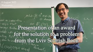 Awarding Terence Tao for the solution of a problem from the Lviv Scottish Book 09082023 [upl. by Nileuqaj]