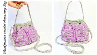 Brick pattern crochet drawstring bag  tas rajut serut motif batu bata [upl. by Iem]