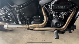 Review of stealth pipes 2into1 exhaust for the m8 114 softail streetbob fxbbs [upl. by Bordie139]