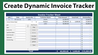 Create User Form Data Entry Invoice  Invoice Record Keeping  Dynamic Invoice Tracker in Excel [upl. by Ellen]