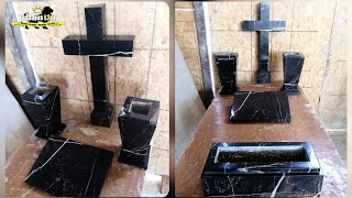 Accesorios para Tumbas y LÁPIDAS ✝️ Mármol Negro 💯 Cruz Floreros y Jardinera [upl. by Aurlie]