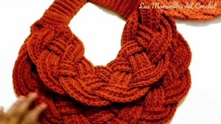 🍁BUFANDA TRENZADA A CROCHET crochet LasMaravillasdelCrochet ganchillo [upl. by Atiroc]