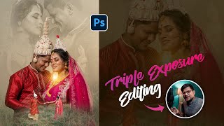 Triple Exposure Editing  Hindi StepbyStep Tutorial  Wedding poster Design [upl. by Ris]