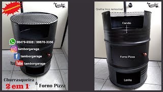 Churrasqueira Forno Pizza 2 em 1 tambor Tonel Metal Personalizado 200 litros garage [upl. by Trinl155]