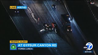 Most WB lanes of 91 Freeway shut down after person struck killed in Yorba Linda area [upl. by Estes]