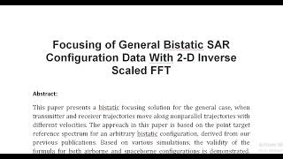 Focusing of General Bistatic SAR Configuration Data With 2 D Inverse Scaled FFT [upl. by Lesser]