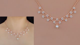 DIY Beaded Lace Necklace with Pearls and Seed Beads How to Make Beaded Jewelry Beading Tutorial [upl. by Javed]