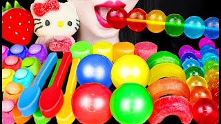 ASMR Rainbow Dessert Jelly Balls Edible Spoon 레인보우 젤리 숟가락 디저트 먹방 Mukbang Eating [upl. by Crotty]