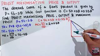 profit maximising price output and maximum profit from demand and cost function [upl. by Ahsaenat746]