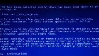 Windows XP  Blue Screen  DRIVERIRQLNOTLESSOR EQUAL [upl. by Htebaile]