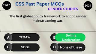 CSS Past Papers 2024 MCQs of Gender Studies with Answer  Complete Guide for CSS Aspirants [upl. by Cogn]