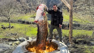 I Caught A Huge Fish and Cooked It in a Big Tandoor Fish Day in the Village [upl. by Rep434]