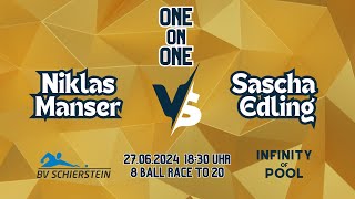 WATCH LIVE  ONE ON ONE Niklas Manser vs Sascha Edling [upl. by Yatnahc]