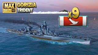 Cruiser Gorizia Action game with 9 destroyed ships  World of Warships [upl. by Koby679]